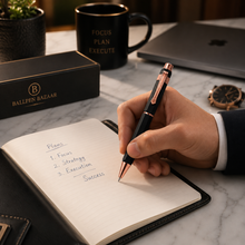Ballpen Bazaar Matt Black Metal Ball Pen with Copper Designer Clip | Twist Mechanism | Blue Ink | 1 Pen + 1 Free Refill | Premium Executive Writing Pen