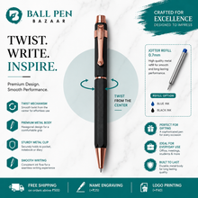 Ballpen Bazaar Matt Black Metal Ball Pen with Copper Designer Clip | Twist Mechanism | Blue Ink | 1 Pen + 1 Free Refill | Premium Executive Writing Pen