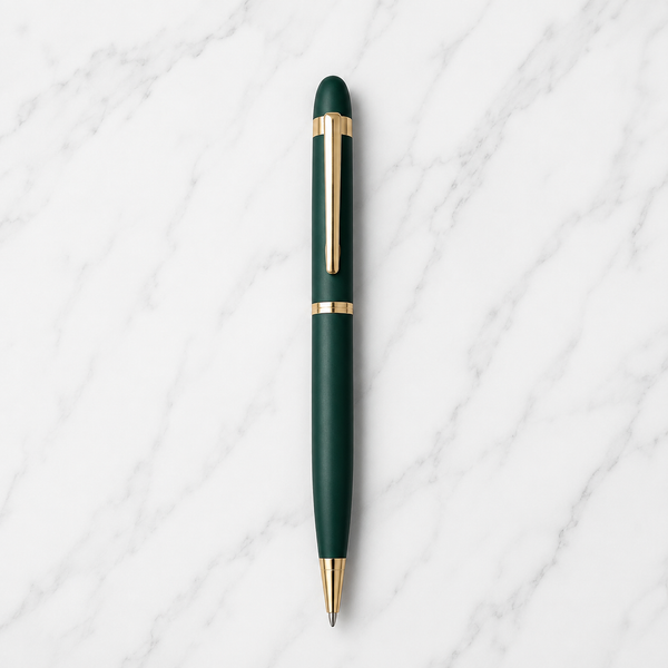 Ballpen Bazaar Matt Green Colour Body with Glossy Gold Colour Clip Twist Mechanism Ball Pen | Black Ink | Premium Metal Pen | 1 Pen with 1 Extra Free Refill