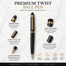 Ballpen Bazaar Set of 2 Metal Twist Ball Pens – Matt Black & Matt Green Body with Glossy Gold Clip | Blue Ink | 2 Pens + 2 Free Refills