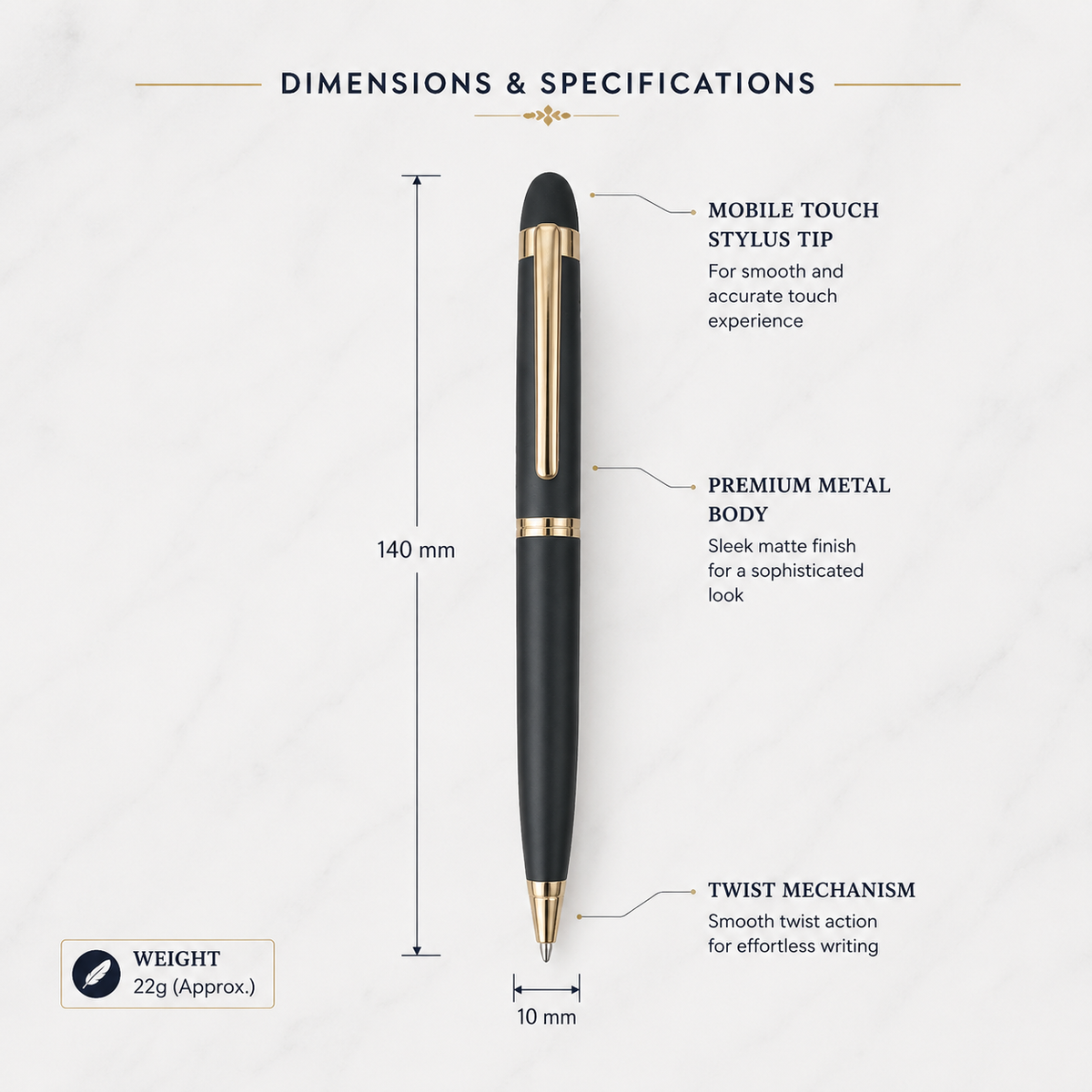 Set of 5 Premium Metal Twist Ball Pens – Gold, Copper & Stylus product view 11