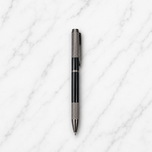 Ballpen Bazaar Metallic Glossy Black Metal Ball Pen with Textured Glossy Gunmetal Grip & Gunmetal Clip | Twist Mechanism | Blue Ink | 1 Pen + 1 Extra Free Refill | Premium Executive Writing Pen