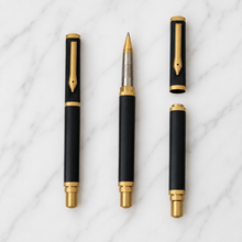 Ball Pen Bazaar Matt Black Triangle Shape Roller Ball Pen with Gold Clip | Openable Mechanism | Blue Ink | 1 Pen + 1 Refill Free