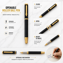 Ball Pen Bazaar Matt Black Triangle Shape Roller Ball Pen with Gold Clip | Openable Mechanism | Blue Ink | 1 Pen + 1 Refill Free