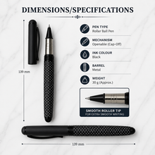 Ball Pen Bazaar Stylus Matt Black Roller Ball Pen with White Design & Glossy Clip | Openable Cap | Black Ink | 1 Extra Refill Free
