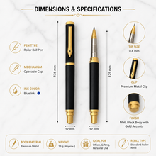 Ball Pen Bazaar Matt Black Triangle Shape Roller Ball Pen with Gold Clip | Openable Mechanism | Blue Ink | 1 Pen + 1 Refill Free