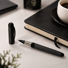 Ball Pen Bazaar Stylus Matt Black Roller Ball Pen with White Design & Glossy Clip | Openable Cap | Black Ink | 1 Extra Refill Free