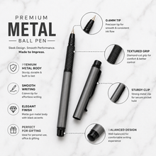Ballpen Bazaar Matt Gray Mini Metal Ball Pen with Matt Gray Cap & Glossy Black Clip | Openable Cap | Blue Ink | 1 Pen with 1 Extra Refill