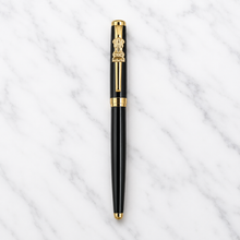 Ballpen Bazaar Metallic Glossy Black Ball Pen with Black Cap and Gold Ashoka Emblem Clip | Openable Mechanism | Blue Ink | Premium Metal Executive Pen | 1 Pen with 1 Free Metal Jotter Refill
