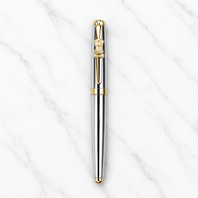 Ballpen Bazaar Metallic Glossy Silver Ball Pen with Silver Cap & Gold Ashoka Emblem Clip | Openable Mechanism | Blue Ink | Premium Metal Pen with 1 Free Metal Jotter Refill | Pack of 1