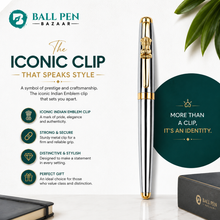 Ballpen Bazaar Metallic Glossy Silver Ball Pen with Silver Cap & Gold Ashoka Emblem Clip | Openable Mechanism | Black Ink | Premium Metal Pen with 1 Extra Metal Jotter Refill | Pack of 1