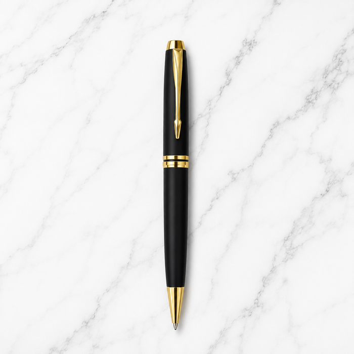 Matte black twist ball pen with gold clip