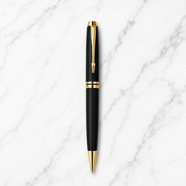 Ballpen Bazaar Matte Black Ball Pen with Gold Clip | Twist Mechanism | Blue Ink | Includes 1 Cross Type Refill