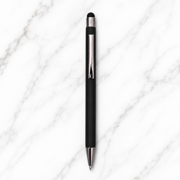 Ballpen Bazaar Stylus Matt Black Ball Pen with Silver Clip | Click Mechanism Blue Ink Pen | Touchscreen Stylus Pen for Office, School & Business Use | 1 Pc