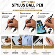 Ballpen Bazaar Stylus Matt Black Ball Pen with Silver Clip | Click Mechanism Blue Ink Pen | Touchscreen Stylus Pen for Office, School & Business Use | 1 Pc