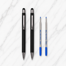 Ballpen Bazaar Set of 02 Stylus Matt Black Ball Pen with Silver Clip Click Mechanism Blue Ink | 2 Free Cross Type Refills | Metal Executive Pens