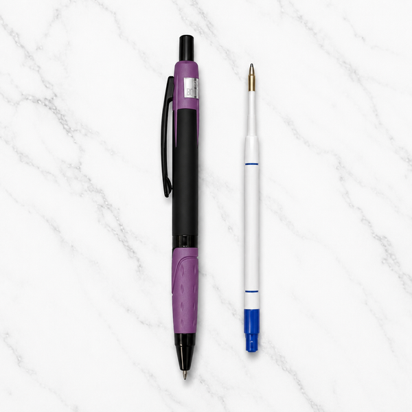 Ballpen Bazaar Metallic Glossy Black Colour Body with Purple Colour Design Click Mechanism Ball Pen | Blue Ink | Free 1 Blue Plastic Jotter Refill | Pack of 1