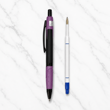 Ballpen Bazaar Metallic Glossy Black Colour Body with Purple Colour Design Click Mechanism Ball Pen | Blue Ink | Free 1 Blue Plastic Jotter Refill | Pack of 1