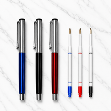 Ballpen Bazaar Set of 3 Metallic Glossy Ball Pens Blue Red Black with Silver Cap | Openable Metal Ball Pen | Blue Ink | Includes 3 Refills | Executive Office & Gift Pen Set