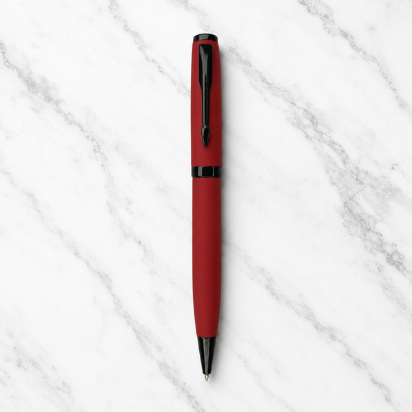 Ballpen Bazaar Matt Red Body Ball Pen with Glossy Black Clip | Twist Mechanism | Blue Ink | Free 1 Refill | Premium Metal Pen | 1 Pc