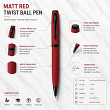 Ballpen Bazaar Matt Red Body Ball Pen with Glossy Black Clip | Twist Mechanism | Blue Ink | Free 1 Refill | Premium Metal Pen | 1 Pc
