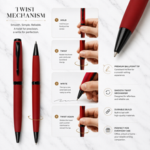 Ballpen Bazaar Matt Red Body Ball Pen with Glossy Black Clip | Twist Mechanism | Blue Ink | Free 1 Refill | Premium Metal Pen | 1 Pc