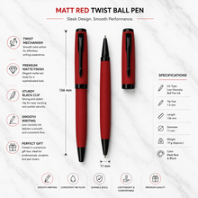 Ballpen Bazaar Matt Red Body Ball Pen with Glossy Black Clip | Twist Mechanism | Blue Ink | Free 1 Refill | Premium Metal Pen | 1 Pc