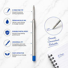 Ballpen Bazaar 0.7 MM Metal Jotter Refill Blue Ink for Ball Pens | Smooth Writing Replacement Refills | Pack of 3