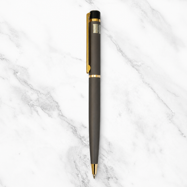 Ballpen Bazaar Set of 2 Metallic Glossy Gray & Blue Ball Pens with Gold Clip | Twist Mechanism | Blue Ink | Includes 1 Blue & 1 Black Cross Refill
