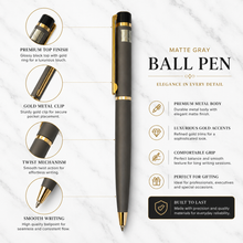 Ballpen Bazaar Set of 2 Metallic Glossy Gray & Blue Ball Pens with Gold Clip | Twist Mechanism | Blue Ink | Includes 1 Blue & 1 Black Cross Refill
