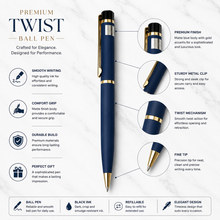 Ballpen Bazaar Set of 2 Metallic Glossy Gray & Blue Ball Pens with Gold Clip | Twist Mechanism | Blue Ink | Includes 1 Blue & 1 Black Cross Refill