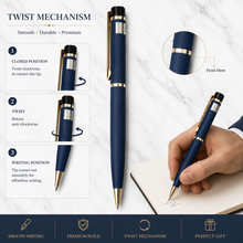 Ballpen Bazaar Set of 2 Metallic Glossy Gray & Blue Ball Pens with Gold Clip | Twist Mechanism | Blue Ink | Includes 1 Blue & 1 Black Cross Refill