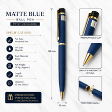 Ballpen Bazaar Set of 2 Metallic Glossy Gray & Blue Ball Pens with Gold Clip | Twist Mechanism | Blue Ink | Includes 1 Blue & 1 Black Cross Refill
