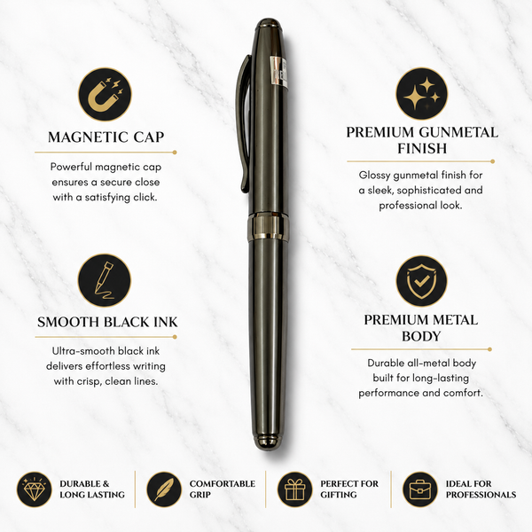 Metallic Glossy Gunmetal Ball Pen – Openable Mechanism | Blue Ink