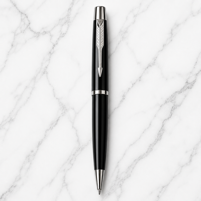 Metallic Glossy Black Body Ball Pen with Silver Clip | Premium Twist Mechanism