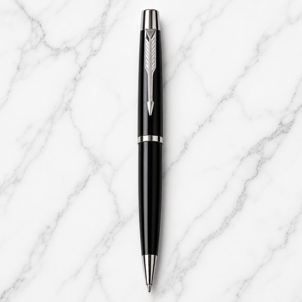 Metallic Glossy Black Body Ball Pen with Silver Clip | Premium Twist Mechanism