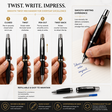 Ballpen Bazaar Set of 2 Metallic & Matte Black Twist Ball Pens with Free Cross Type Refills | Blue Ink | Premium Metal Executive Pens