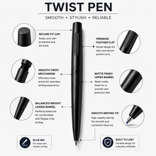 Ballpen Bazaar Set of 2 Metallic & Matte Black Twist Ball Pens with Free Cross Type Refills | Blue Ink | Premium Metal Executive Pens