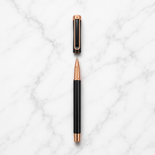 Ballpen Bazaar Matt Black Ball Pen with Rose Gold Clip | Openable Cap Mechanism | Smooth Blue Ink Writing Pen | Premium Metal Executive Pen | 1 Piece