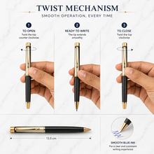 Ballpen Bazaar Matte Pearl White & Black Ball Pen with Glossy Gold Clip | Twist Mechanism | Smooth Blue Ink Writing Pen | Premium Metal Executive Ballpoint Pen | 1 Piece
