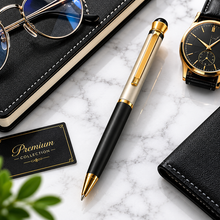Ballpen Bazaar Matte Pearl White & Black Ball Pen with Glossy Gold Clip | Twist Mechanism | Smooth Blue Ink Writing Pen | Premium Metal Executive Ballpoint Pen | 1 Piece