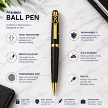 Ballpen Bazaar Matte Black Advocate Logo Ball Pen with Gold Clip | Twist Mechanism | Smooth Blue Ink | Premium Metal Writing Pen | 1 Piece