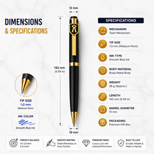 Ballpen Bazaar Matte Black Advocate Logo Ball Pen with Gold Clip | Twist Mechanism | Smooth Blue Ink | Premium Metal Writing Pen | 1 Piece
