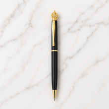 Ballpen Bazaar Matte Black Ball Pen with Gold Clip & Crown Top | Twist Mechanism | Smooth Blue Ink Writing Pen | Premium Metal Executive Gift Pen | 1 Piece