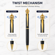 Ballpen Bazaar Matte Black Ball Pen with Gold Clip & Crown Top | Twist Mechanism | Smooth Blue Ink Writing Pen | Premium Metal Executive Gift Pen | 1 Piece