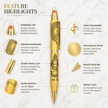 Ballpen Bazaar Metallic Glossy Gold Ball Pen with Shiv Ji Engraving & Rudraksh Top | Premium Twist Mechanism Blue Ink Writing Pen | Spiritual Gift Pen for Daily Use | 1 Piece