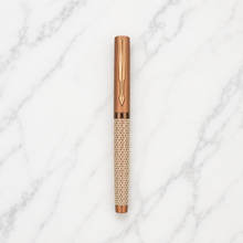 Ballpen Bazaar Matt Pearl White Ball Pen with Brown Grid Design & Glossy Brown Clip | Openable Cap Mechanism | Smooth Blue Ink Writing Pen | Premium Executive Metal Pen | 1 Piece