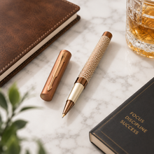 Ballpen Bazaar Matt Pearl White Ball Pen with Brown Grid Design & Glossy Brown Clip | Openable Cap Mechanism | Smooth Blue Ink Writing Pen | Premium Executive Metal Pen | 1 Piece