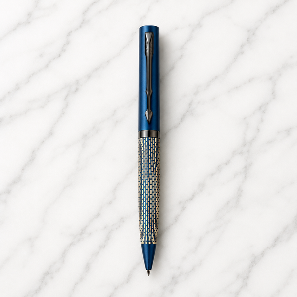 Ballpen Bazaar Matt Pearl Blue Ball Pen with Blue Grid Design & Glossy Blue Clip | Twist Mechanism | Smooth Blue Ink Writing Pen | 1 Piece