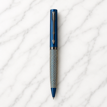 Ballpen Bazaar Matt Pearl Blue Ball Pen with Blue Grid Design & Glossy Blue Clip | Twist Mechanism | Smooth Blue Ink Writing Pen | 1 Piece